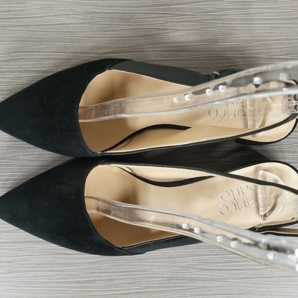Franco Sarto Vellez Slingback kitten heel Pumps, Black Suede, Womens Size 7.5 - Picture 8 of 11